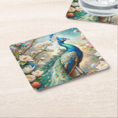 Ein Pfau Rechteckiger Pappuntersetzer (angewinkelt)