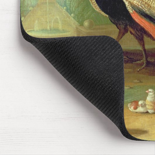 Ein Pfau, Tauben, Hühner und ein Jay in einem Park Mousepad (Ecke)