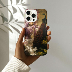 Ein Pfau und Tauben in einem Garten, Eugene Bidau Case-Mate iPhone Hülle
