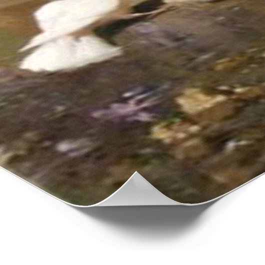 Ein Pfau und Tauben in einem Garten Print Poster (Ecke)