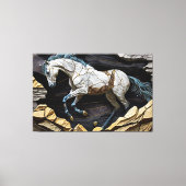 Ein Pferd Galopp auf den Felsen Leinwand drucken (Vorderseite)