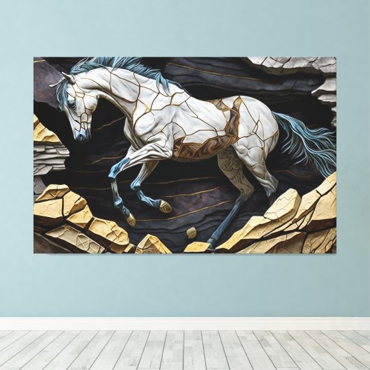 Ein Pferd Galopp auf den Felsen Leinwand drucken (Insitu (Holzboden))