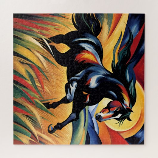 Ein Pferd galoppiert in einem Weizenfeld Puzzle (Horizontal)