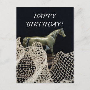 Ein Pferd in Goldmetall zum Geburtstag des Gewinne Postkarte