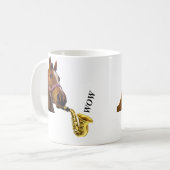 Ein Pferd, welches die Saxophonewow Tasse spielt (Vorderseite Links)