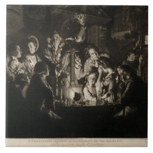 Ein Philosoph, der ein Experiment auf der Luft Pum Fliese