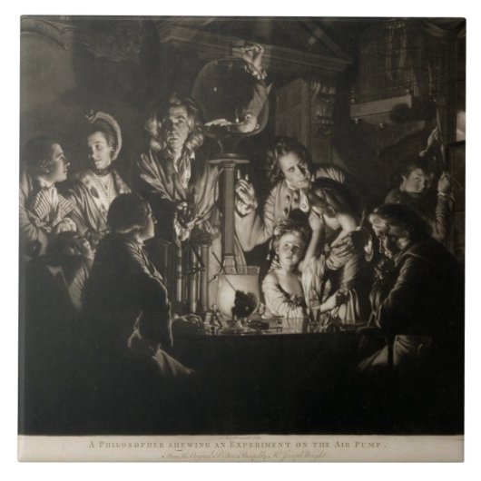 Ein Philosoph, der ein Experiment auf der Luft Pum Fliese (Vorderseite)