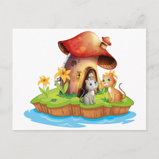 Ein Pilzhaus mit zwei Katzen Postkarte (Vorderseite)