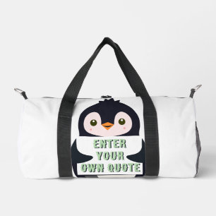 Ein Pinguin, der ein Schild mit anpassbarem Text h Duffle Bag