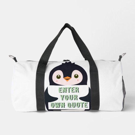 Ein Pinguin, der ein Schild mit anpassbarem Text h Duffle Bag (Vorderseite)