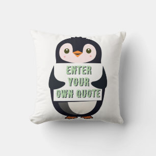 Ein Pinguin, der ein Schild mit anpassbarem Text h Kissen