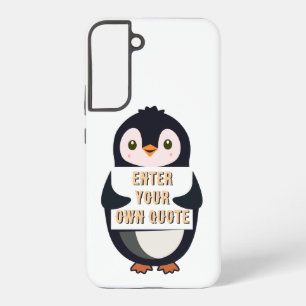 Ein Pinguin, der ein Schild mit anpassbarem Text h Samsung Galaxy Hülle