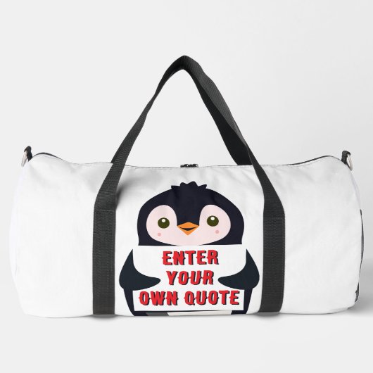 Ein Pinguin hält ein Schild mit anpassbarem Text t Duffle Bag (Vorderseite)
