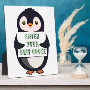 Ein Pinguin hält ein Schild mit anpassbarem Text t Fotoplatte