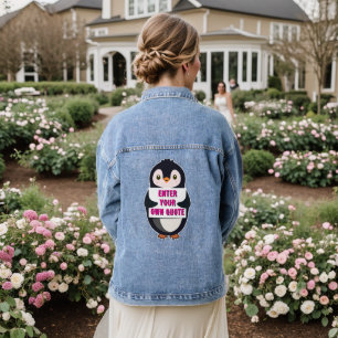 Ein Pinguin hält ein Schild mit anpassbarem Text t Jeansjacke