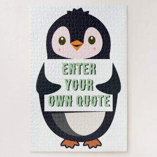 Ein Pinguin hält ein Schild mit anpassbarem Text t Puzzle