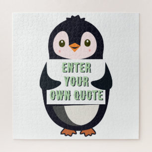 Ein Pinguin hält ein Schild mit anpassbarem Text t Puzzle
