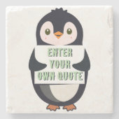 Ein Pinguin hält ein Schild mit anpassbarem Text t Steinuntersetzer (Vorderseite)