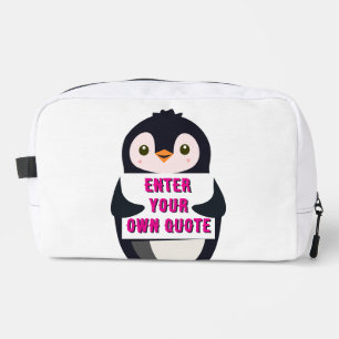 Ein Pinguin hält ein Schild mit anpassbarem Text t Waschbeutel