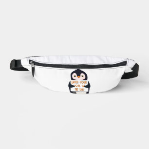 Ein Pinguin hält ein Schild mit individuellem Text Bauchtasche