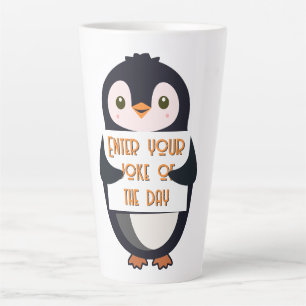 Ein Pinguin hält ein Schild mit individuellem Text Milchtasse