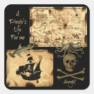 Ein Piratenleben für mich Karibik Schatzkarte Quadratischer Aufkleber