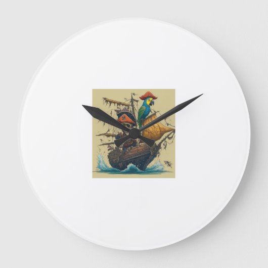 ein Piratenschiff mit Papagei Große Wanduhr (Vorderseite)
