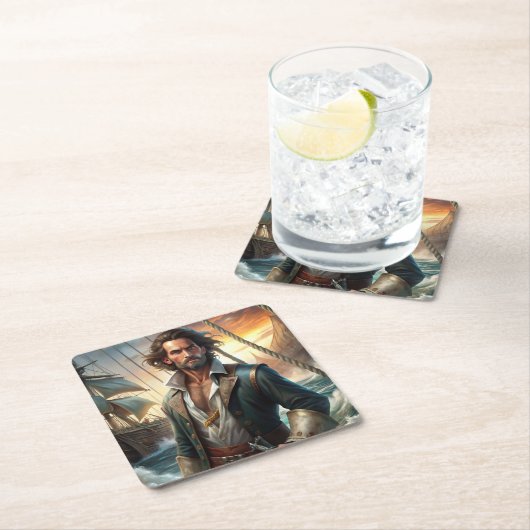 Ein Piratenschiff Rechteckiger Pappuntersetzer (Vor Ort)