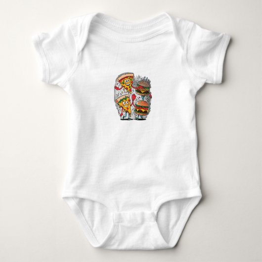 Ein Pizzasschnitt mit einem Burger. Baby Strampler (Vorderseite)