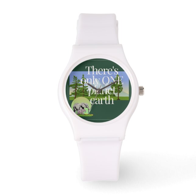 Ein Planet Erde - Sporty White Silicon Wrist Watch Armbanduhr (Vorderseite)