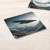 Ein Platz über einer futuristischen Stadt Rechteckiger Pappuntersetzer (angewinkelt)