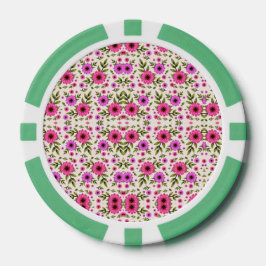Ein Pokerchip mit Blumenmuster in Rosa  Pokerchips