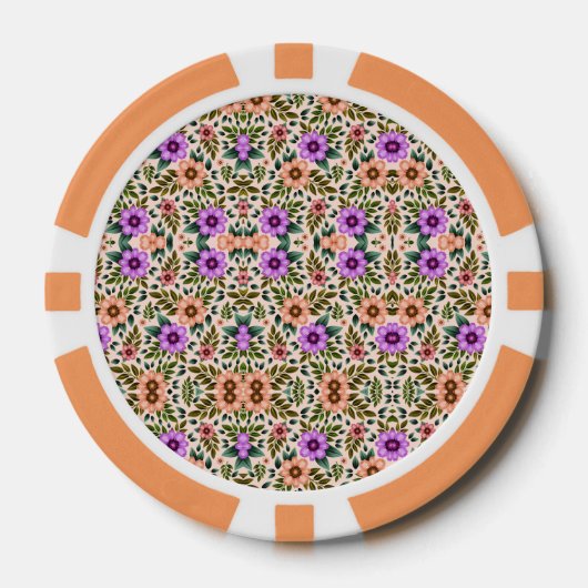 Ein Pokerchip mit einem komplizierten Blumenmuster Pokerchips (Vorderseite)