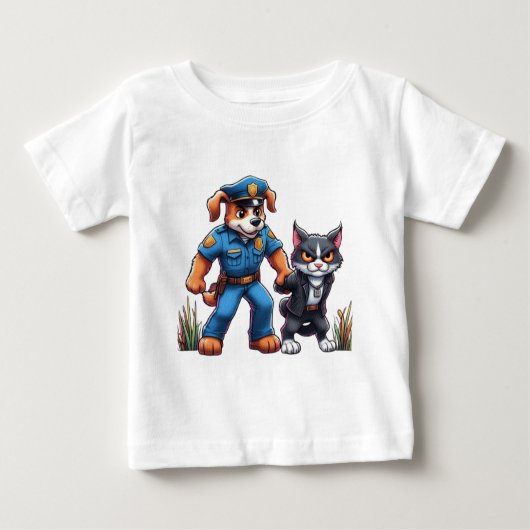 ein Polizeihund und eine gemeine Katze - Spaß Baby T-shirt (Vorderseite)