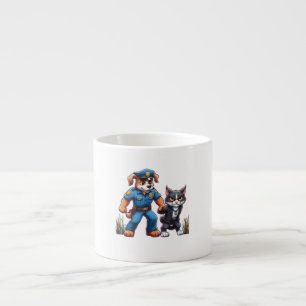 ein Polizeihund und eine gemeine Katze - Spaß Espressotasse