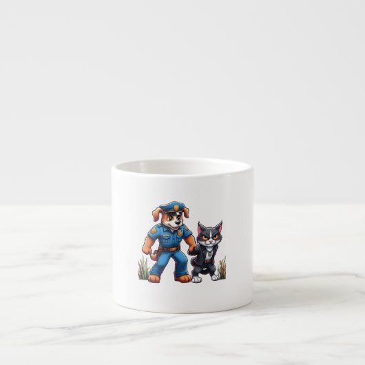 ein Polizeihund und eine gemeine Katze - Spaß Espressotasse (Vorderseite)