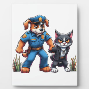 ein Polizeihund und eine gemeine Katze - Spaß Fotoplatte