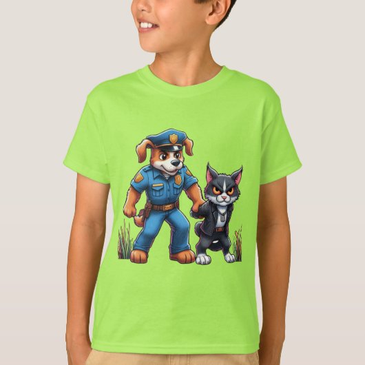 ein Polizeihund und eine gemeine Katze - Spaß T-Shirt (Vorderseite)