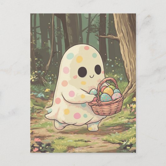 Ein Polka Dot Ghost mit einem Korb von Eiern Postkarte (Vorderseite)