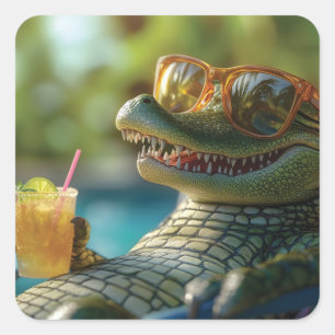 Ein Poolside-Cocktail für den Musiker Quadratischer Aufkleber