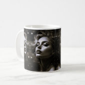 Ein Porträt einer glänzenden Frau. Kaffeetasse (Vorderseite Links)