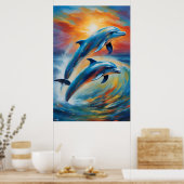 Ein Porträtposter von Delphinen im Ölmalereistil Poster (Küche)