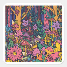 Ein psychedelischer Wald-Aufkleber Quadratischer Aufkleber