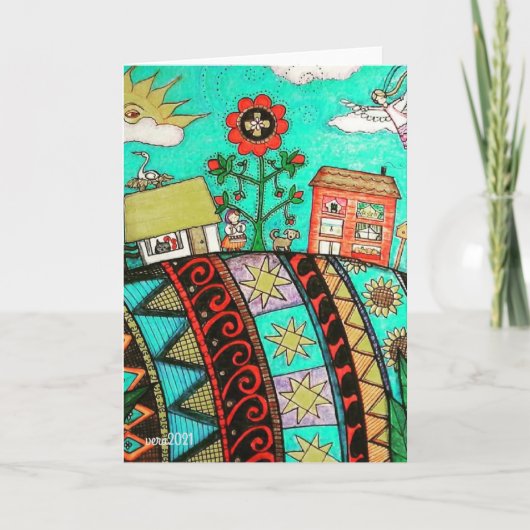 Ein Pysanka (Ostereier) Dorf Angel Folk Art Karte (Vorderseite)