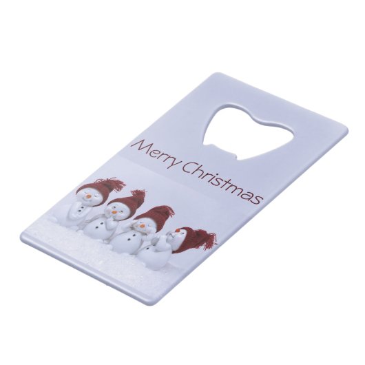 Ein Quartett der Schneemänner Geldbeutel Flaschenöffner (Vorderseite Schrägansicht)