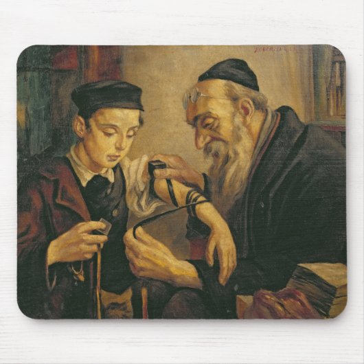 Ein Rabbiner, der die Gebetsriemen am Arm eines Mousepad (Vorne)