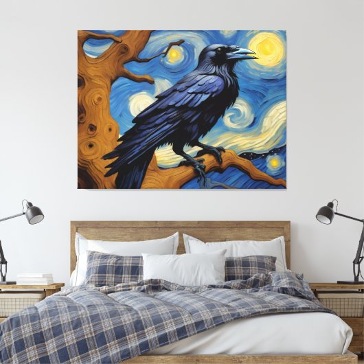 Ein Rabe in einer alten Eichenbaumnacht Leinwanddruck (Insitu (Schlafzimmer))