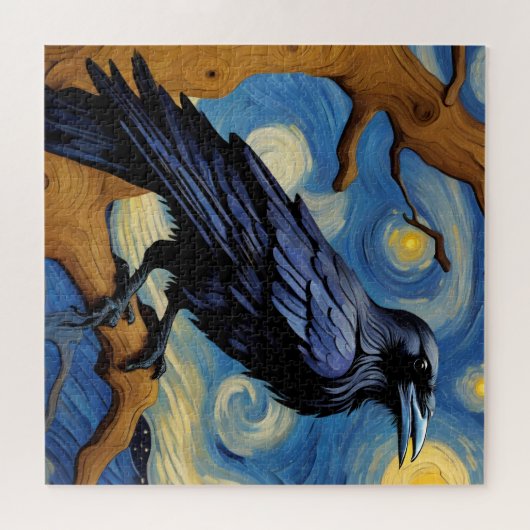 Ein Rabe in einer alten Eichenbaumnacht Puzzle (Horizontal)