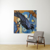 Ein Rabe in einer alten Eichenbaumnacht Wandteppich (Beispiel (Horizontal))