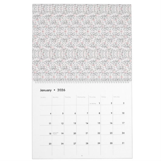 Ein raffiniertes Blumenmotiv in Weiß und Grau, prä Kalender (Jan 2026)